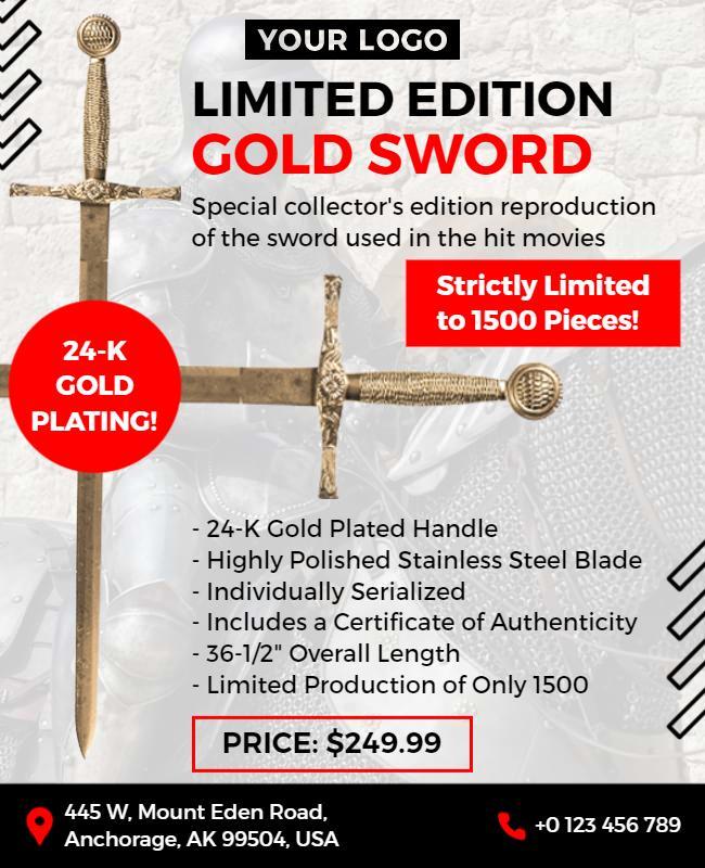 Limited Edition Gold Sword Promotional Flyer Template