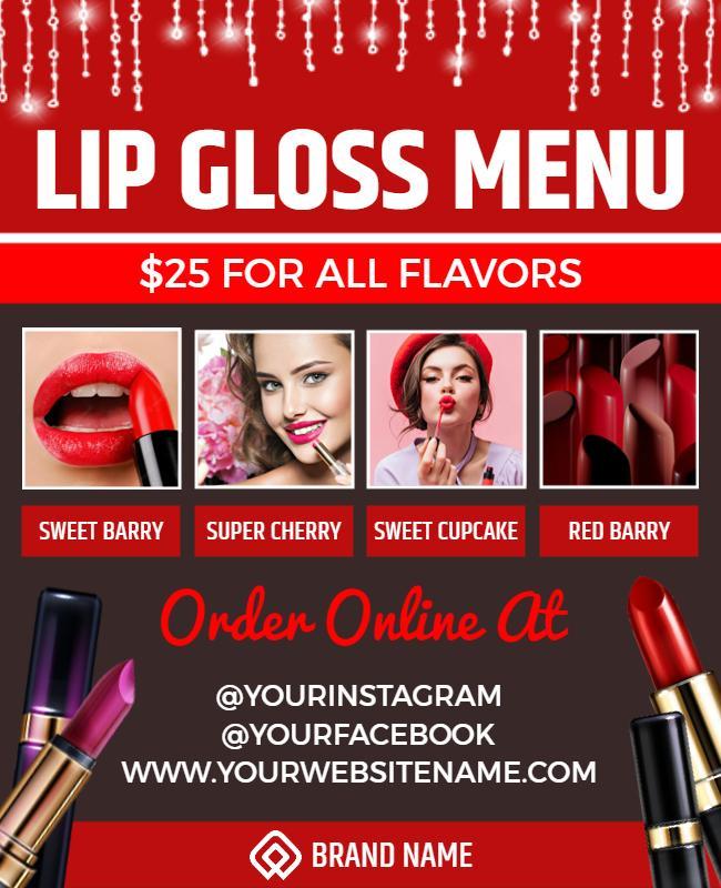 Lip Gloss Flavor Menu Promotional Flyer Template