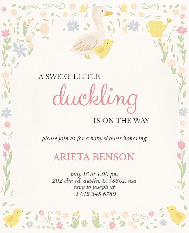 Little Duckling Themed Baby Shower Invitation Flyer Template