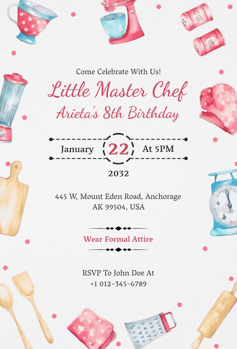Little Master Chef Culinary Birthday Celebration Invitation Template