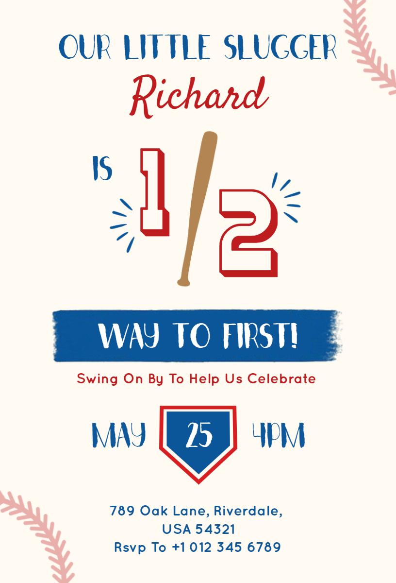 Little Slugger Baseball Birthday Celebration Invitation Template