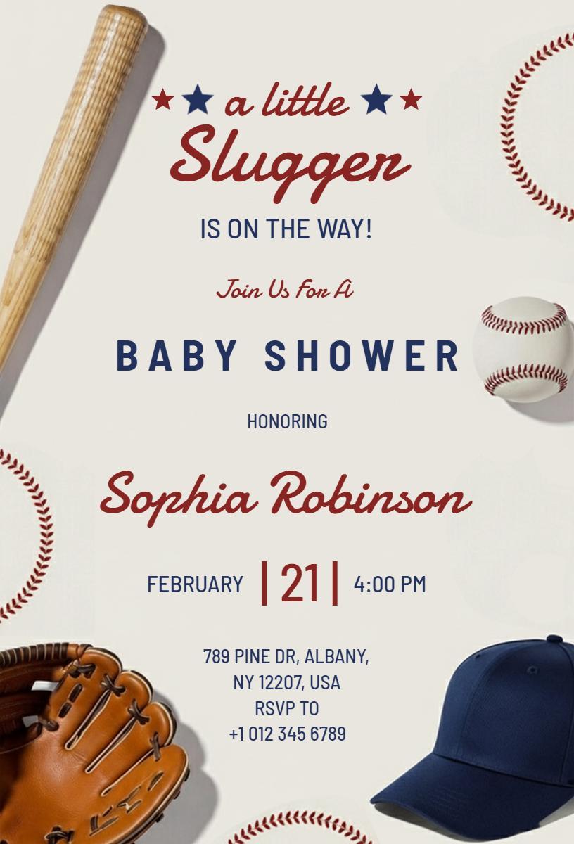 Little Slugger Baseball Sports Baby Shower Invitation Template