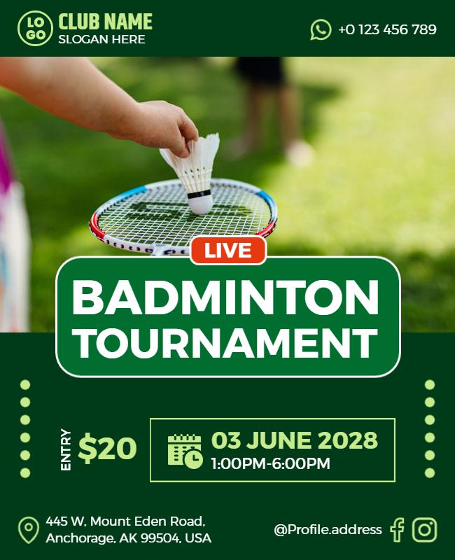 Live Badminton Tournament Event Flyer Template