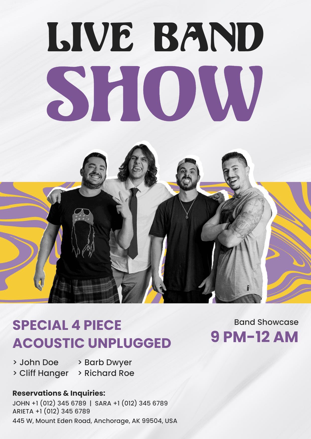 Live Band Acoustic Unplugged Show A4 Flyer Template