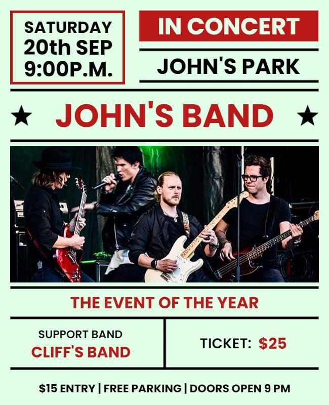 Dynamic Green Rock Concert Featuring John's Band Flyer Template