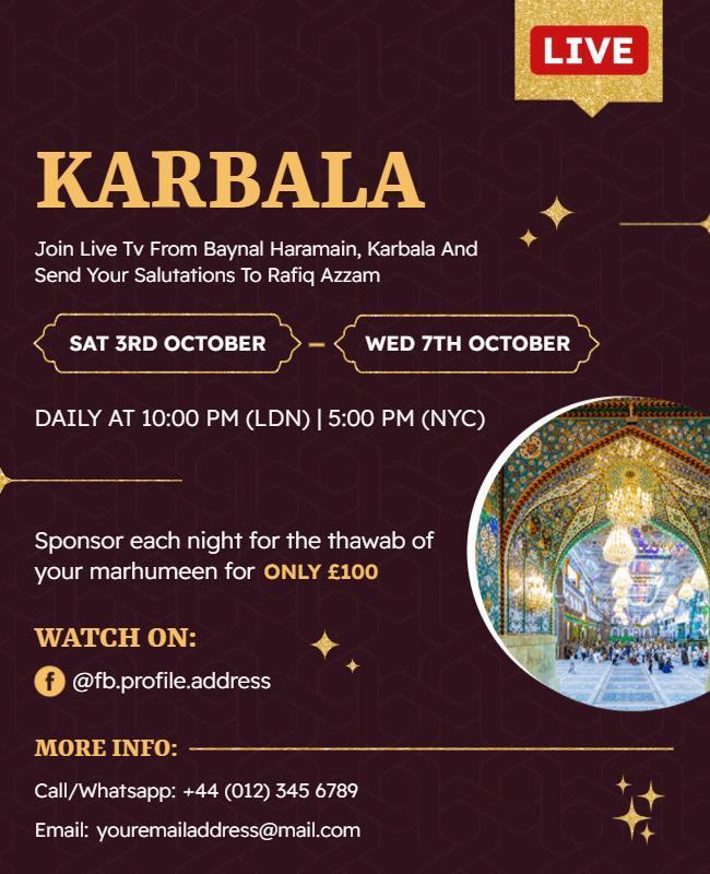 Live Broadcast Karbala Event Flyer Template