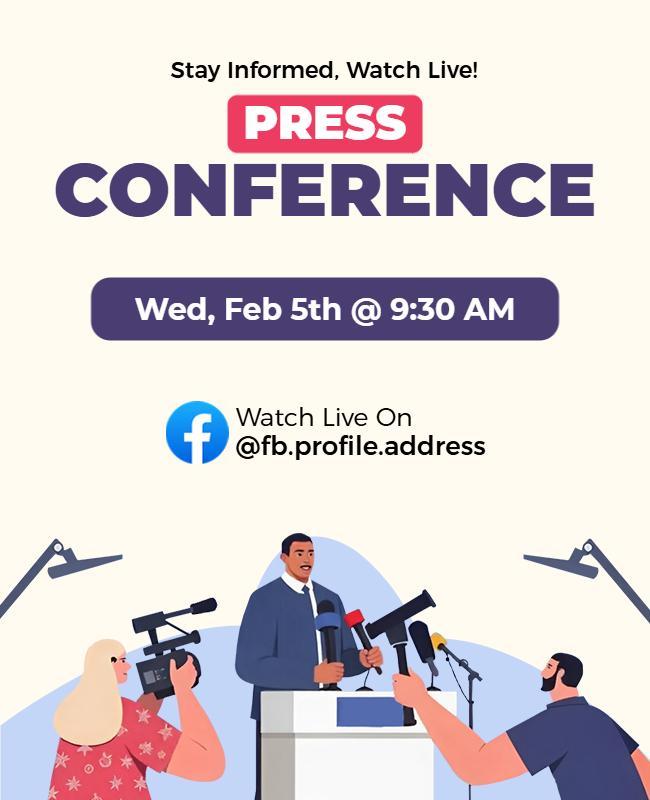 Live Broadcast Press Conference Announcement Flyer Template