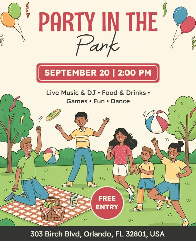 Live Music and Games Park Party Flyer Template