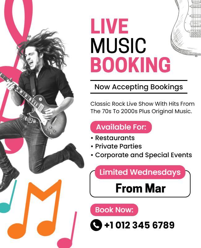 Live Music Booking Announcement Poster Template