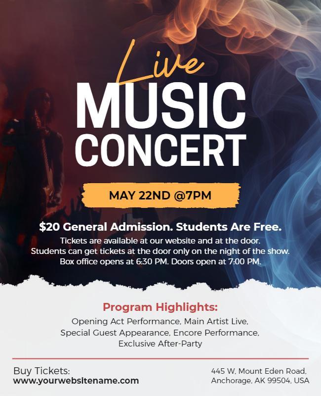 Vibrant Live Music Concert Event Announcement Flyer Template