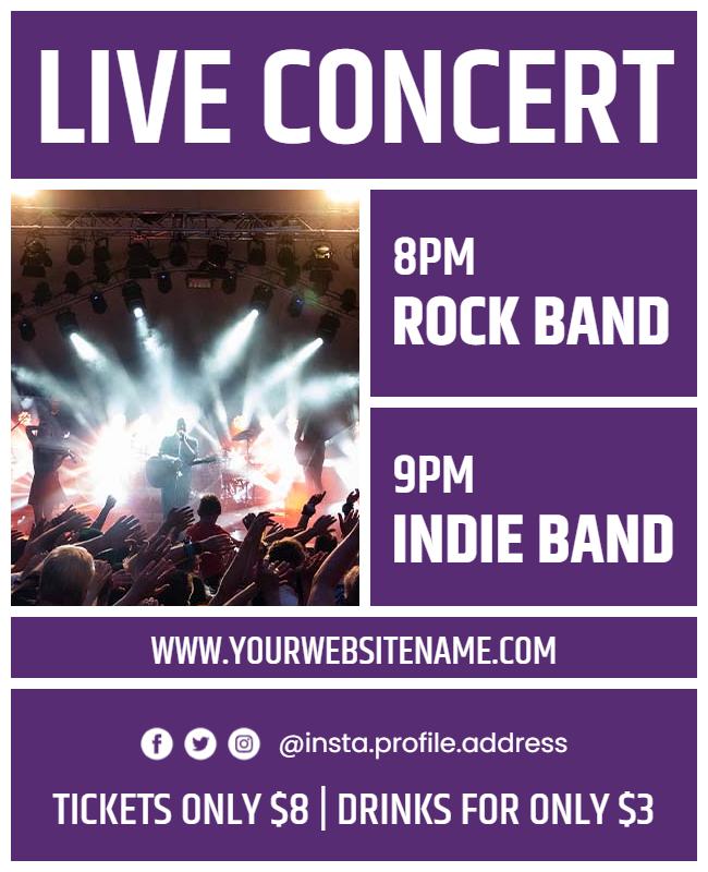 Vibrant Purple Live Concert Music Event Flyer Template