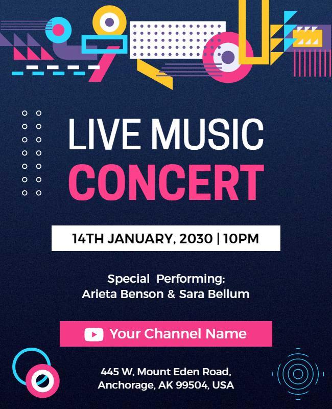 Bold Geometric Neon Live Music Concert Flyer Template