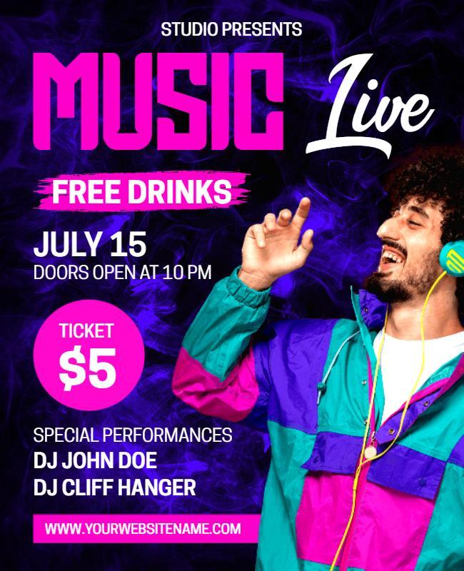 Live Music Event with Free Drinks Flyer Template