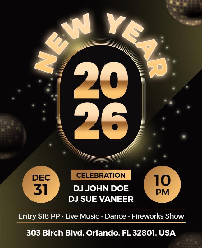 Live Music New Year 2026 Celebration Event Flyer Template