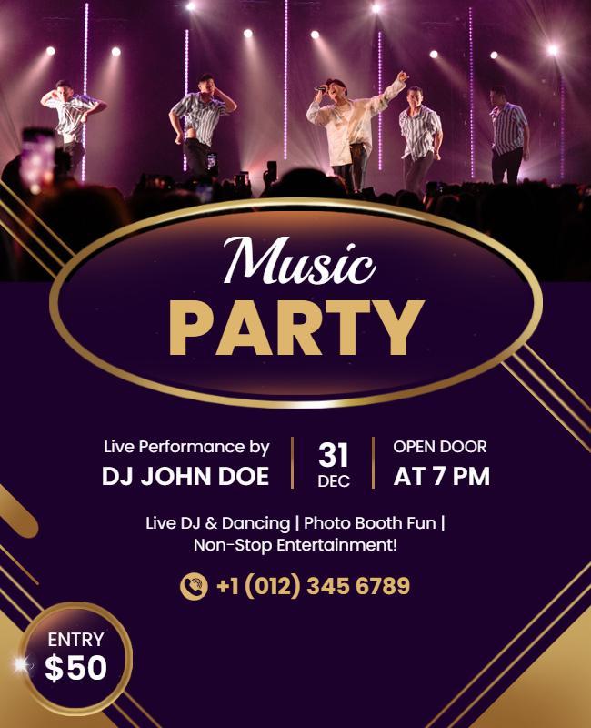 Elegant Purple Music Party with DJ Performance Flyer Template