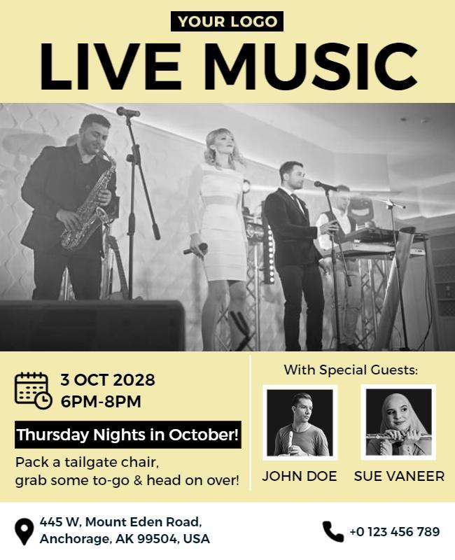 Vibrant Yellow Live Music Event with Special Guests Flyer Template