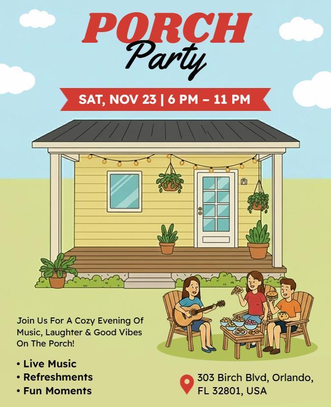 Live Music Porch Party Flyer Template