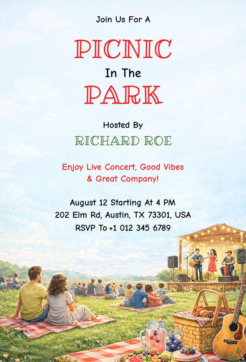 Live Music Vibes Park Picnic Gathering Invitation Template