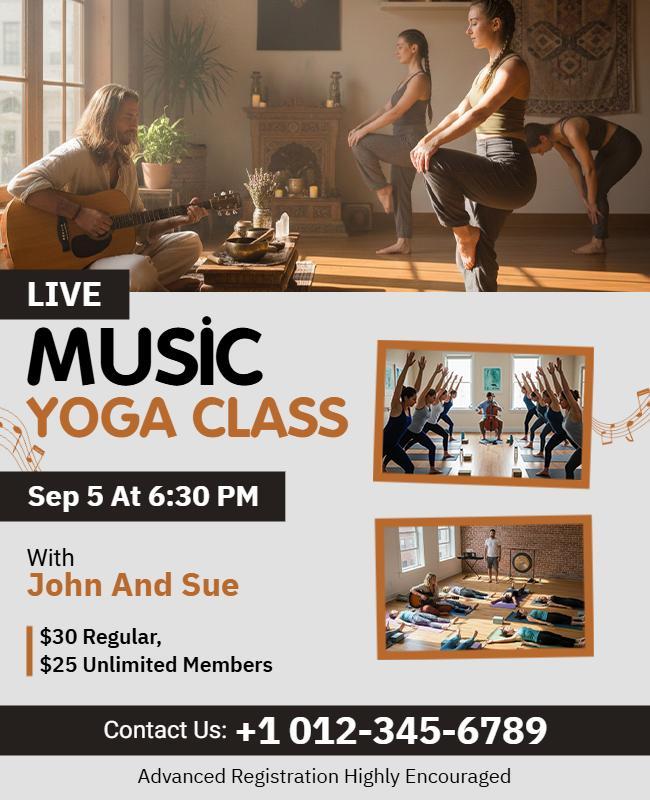 Live Music Yoga Class Promotional Flyer Template
