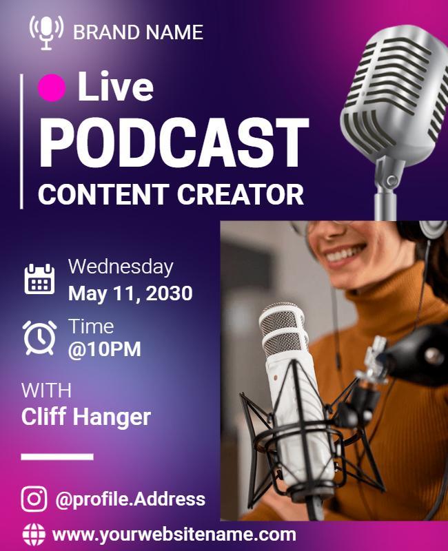 Live Podcast Content Creator Event Flyer Template