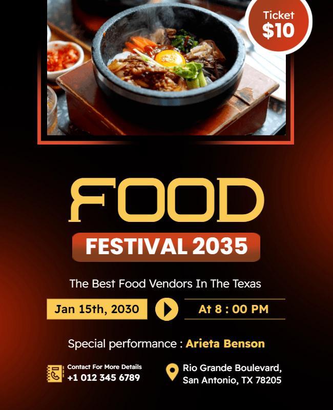 Lively Orange Gourmet Food Festival Extravaganza Poster Template