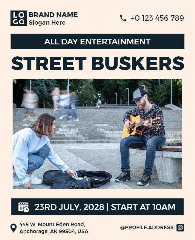 Lively Outdoor Street Buskers Entertainment Event Poster Template