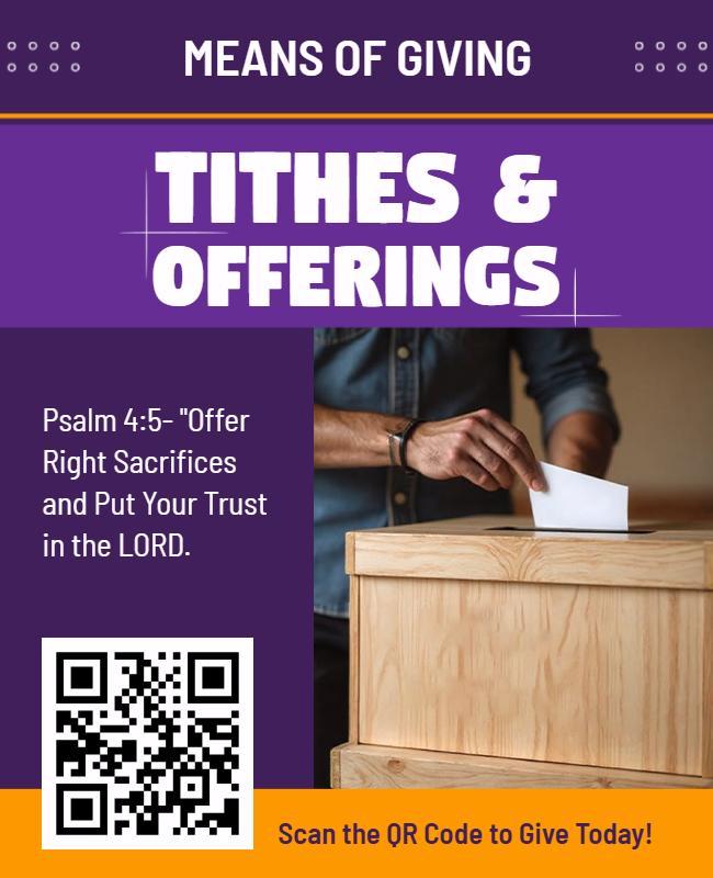 Lively Purple Means of Giving Tithes and Offerings Flyer Template
