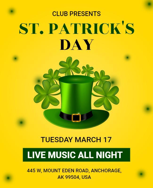 Lively Yellow St. Patrick's Day Party with Shamrocks Poster Template