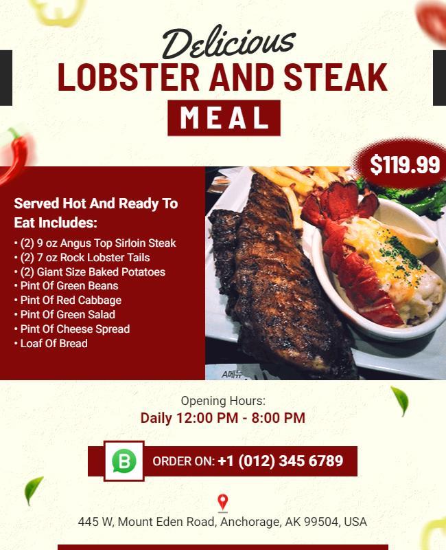 Lobster and Steak Meal Special Flyer Template