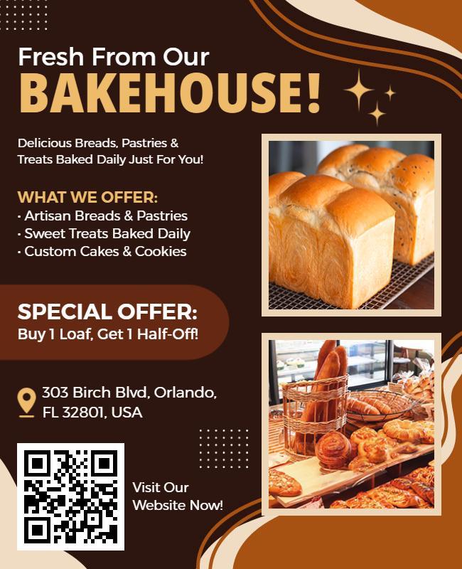 Local Bakehouse Fresh Bread Announcement Flyer Template