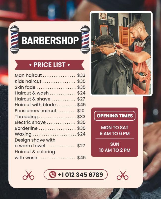 Local Barbershop Price List Flyer Template