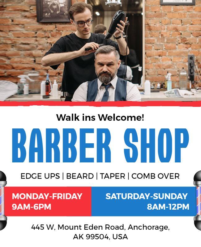 Local Barbershop Services and Hours Flyer Template