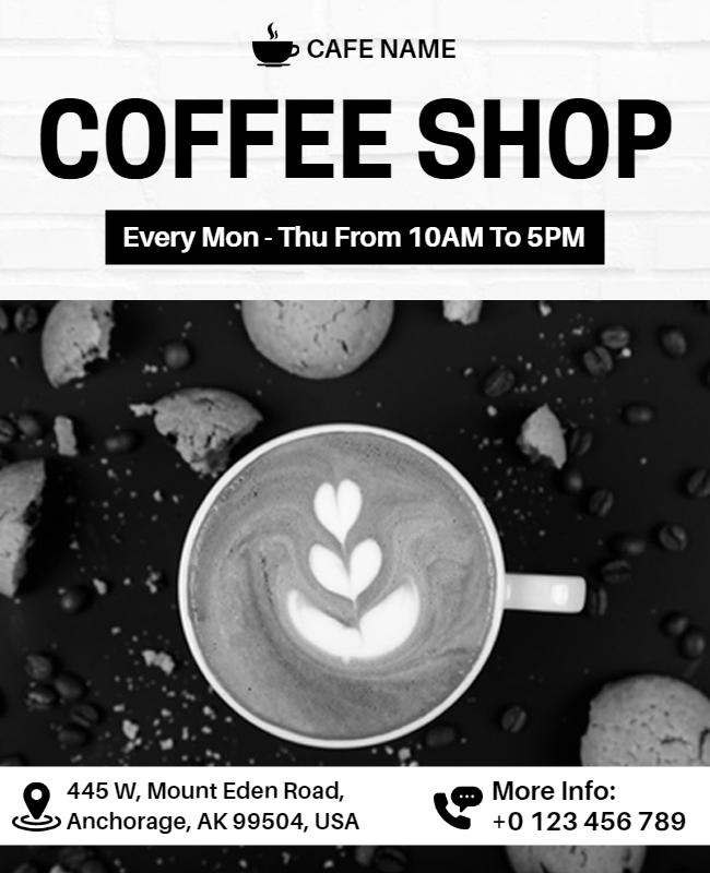 Monochrome Minimal Coffee Shop Announcement Flyer Template