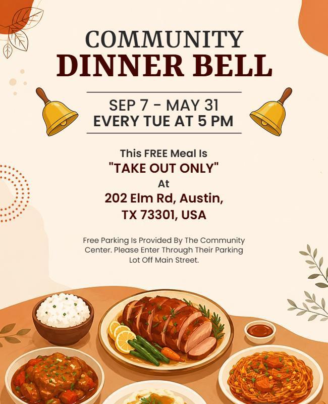 Local Community Dinner Bell Takeout Invitation Poster Template