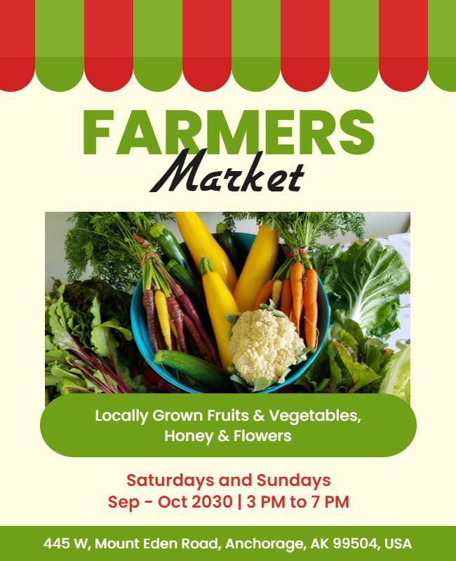 Vibrant Green Farmers Market Fruits and Vegetables Flyer Template