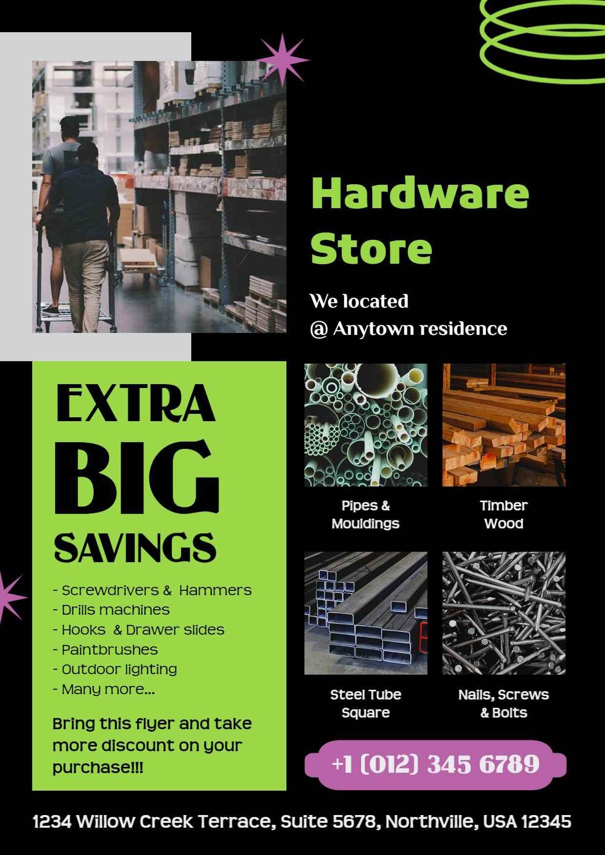 Local Hardware Store Promotional Savings A4 Flyer Template