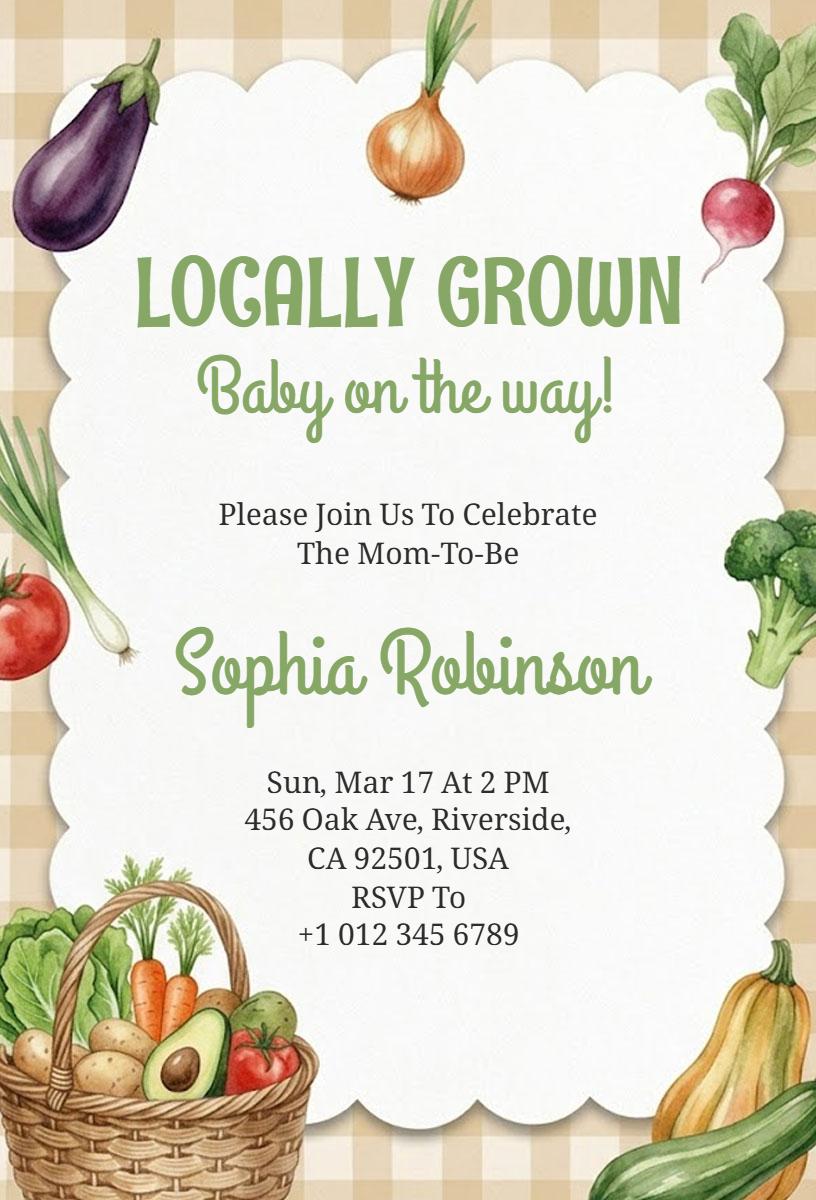 Locally Grown Vegetable Themed Baby Shower Invitation Template
