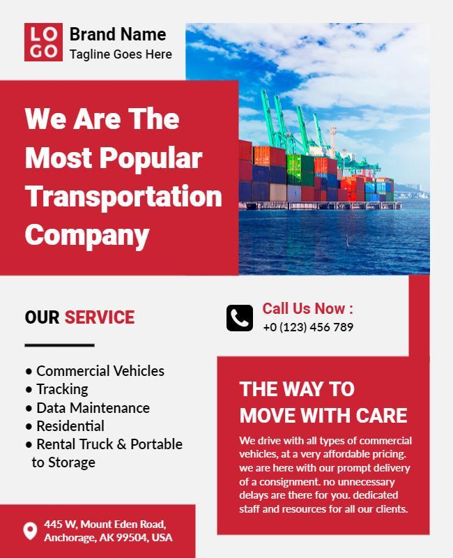 Vibrant Red Transportation Services Company Flyer Template