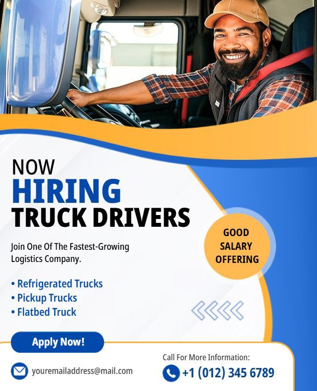 Logistics Company Truck Drivers Hiring Flyer Template