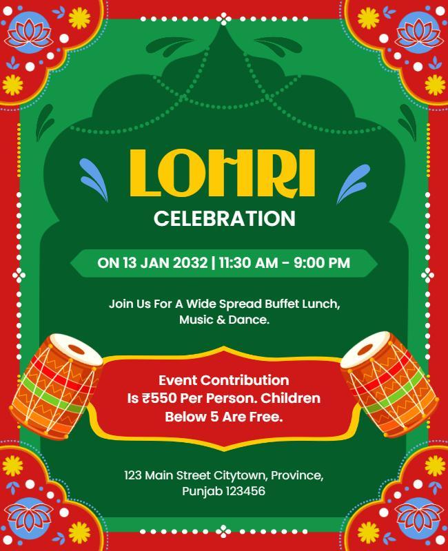 Lohri Celebration Festival Invitation Flyer Template