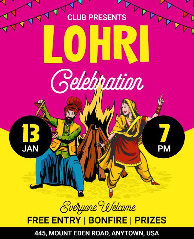 Vibrant Pink Lohri Celebration Bonfire Flyer Template