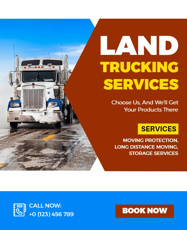 Long Distance Land Trucking Services Flyer Template