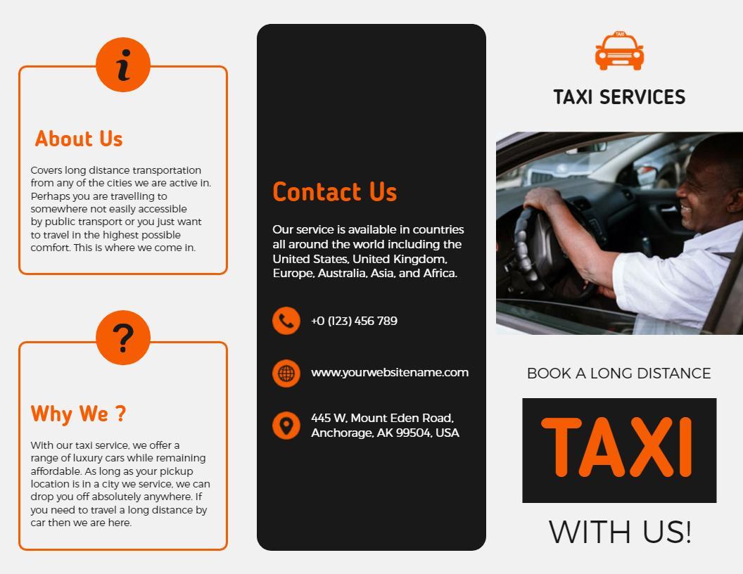 Long Distance Taxi Service Booking and Information Brochure Template