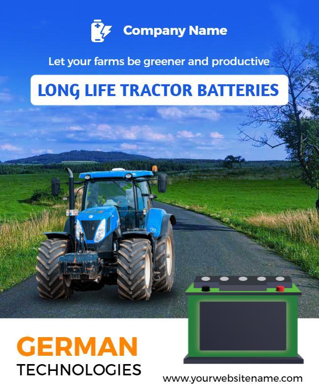 Long Life Tractor Batteries Advertisement Flyer Template