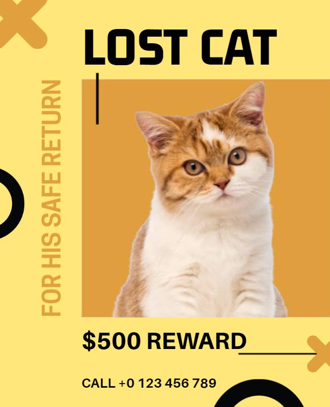Lost Cat Pet Recovery Reward Announcement Flyer Template