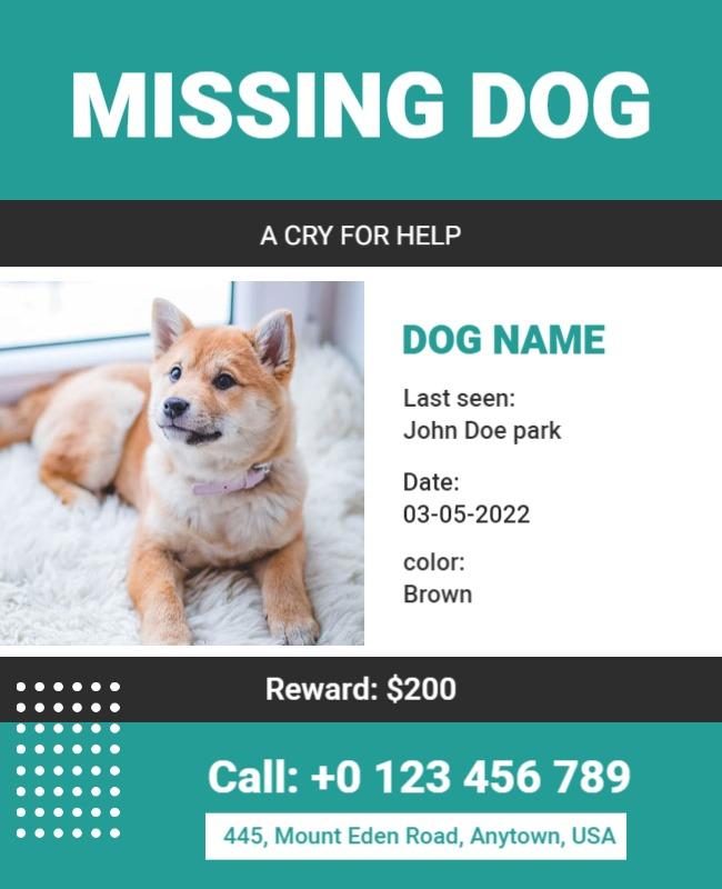 Lost Dog Alert with Reward Flyer Template