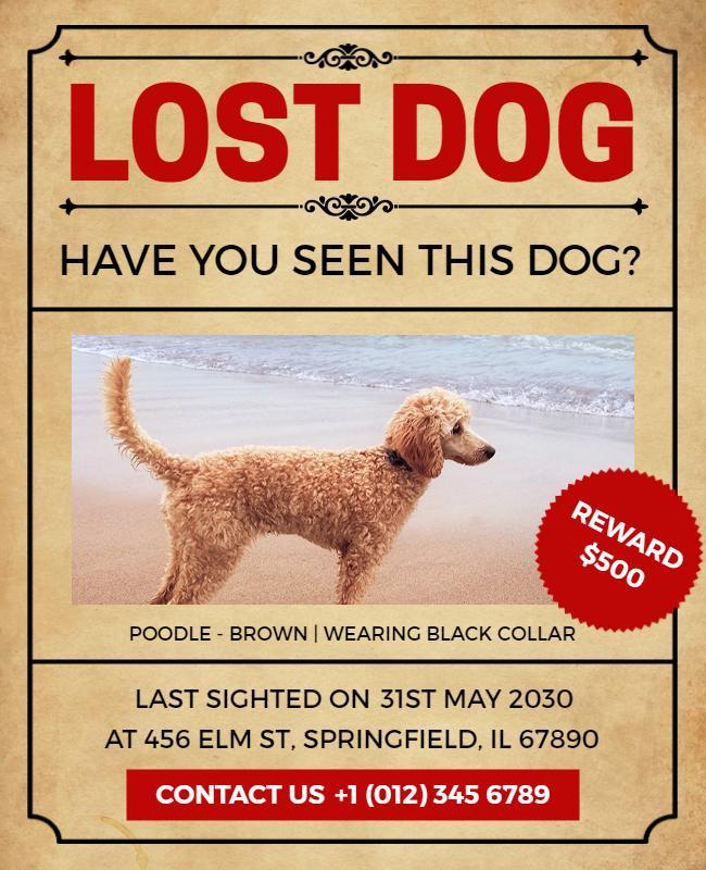 Lost Dog Pet Alert Flyer Template