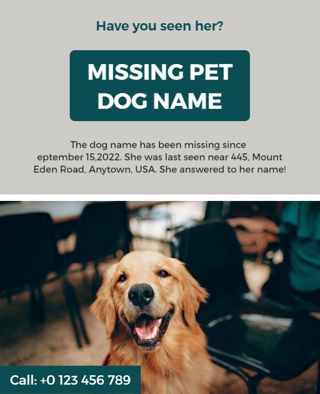 Heartfelt Green Missing Pet Dog Alert Flyer Template