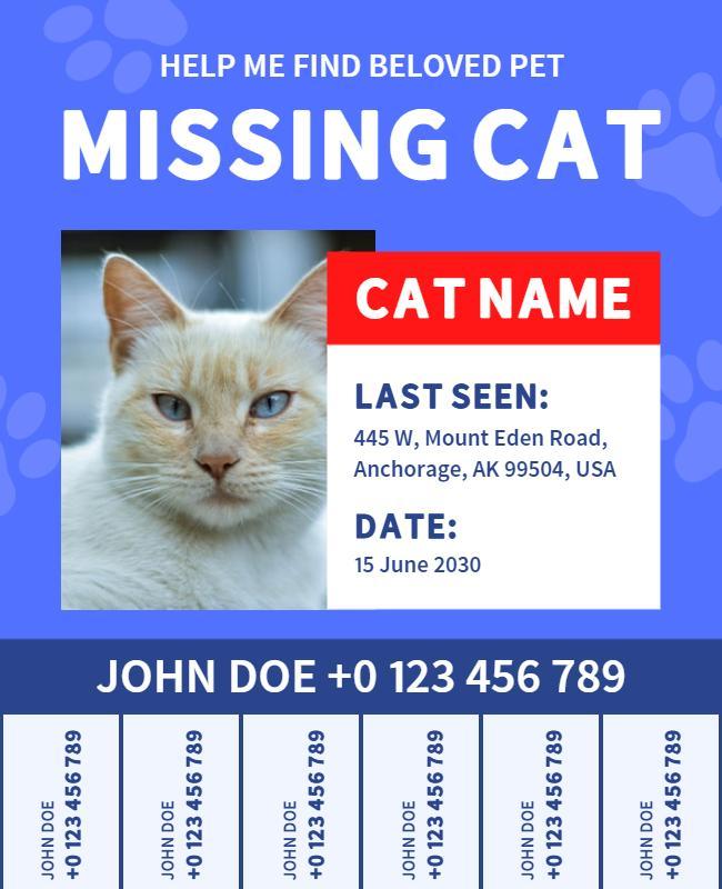 Lost Pet Cat Alert Flyer Template