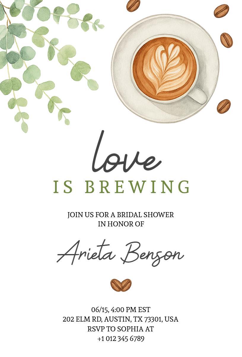 Love is Brewing Coffee Themed Bridal Shower Invitation Template